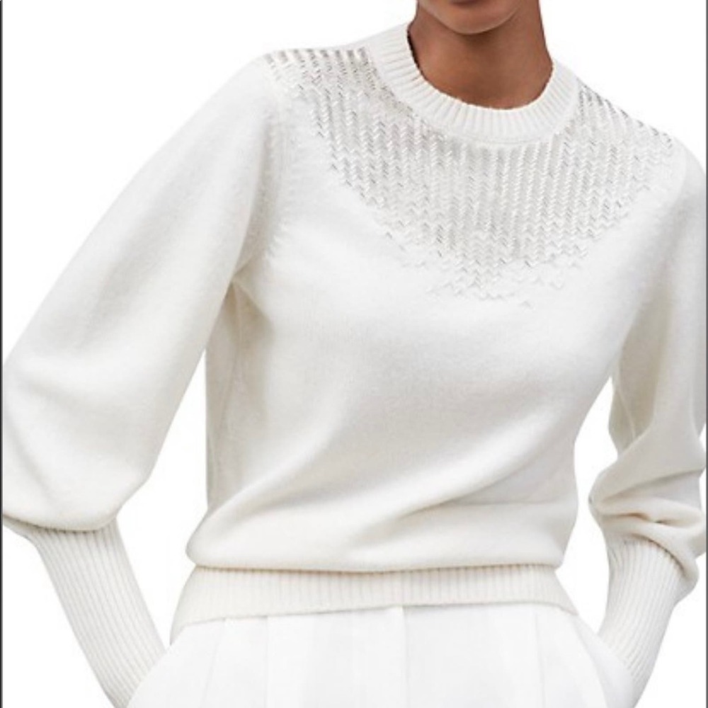 NWT Lafayette 148 100%  cashmere sweater L off white Crew Neck
